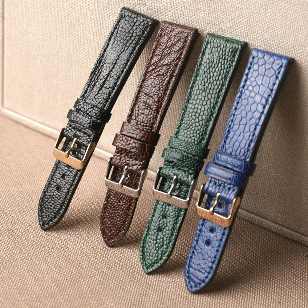 Handmade South African Ostrich Leather Strap, 18 19 20 21 22MM, Blue Green Brown Black Vintage Pattern, High-end Genuine Leather