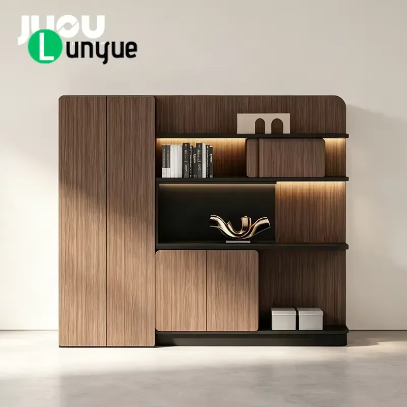 Modern MDF Wooden Bookcase Display Cabinet for CEO Office Workroom File Storage Background Furniture High Capacity