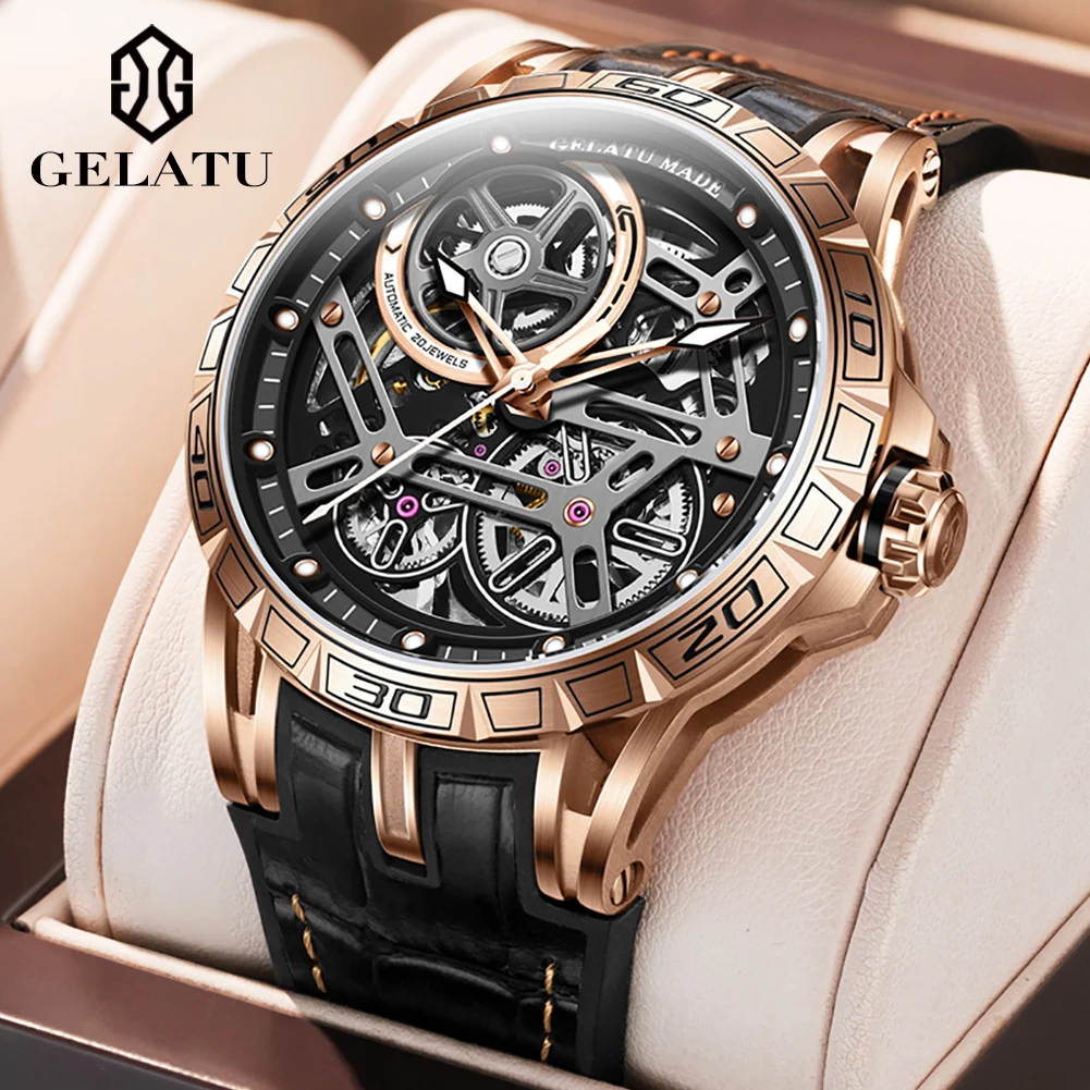 

GELATU 6015 Automatic Mechanical Men Watches Top Luxury Brand Wristwatches Sapphire Mirror Man Watch