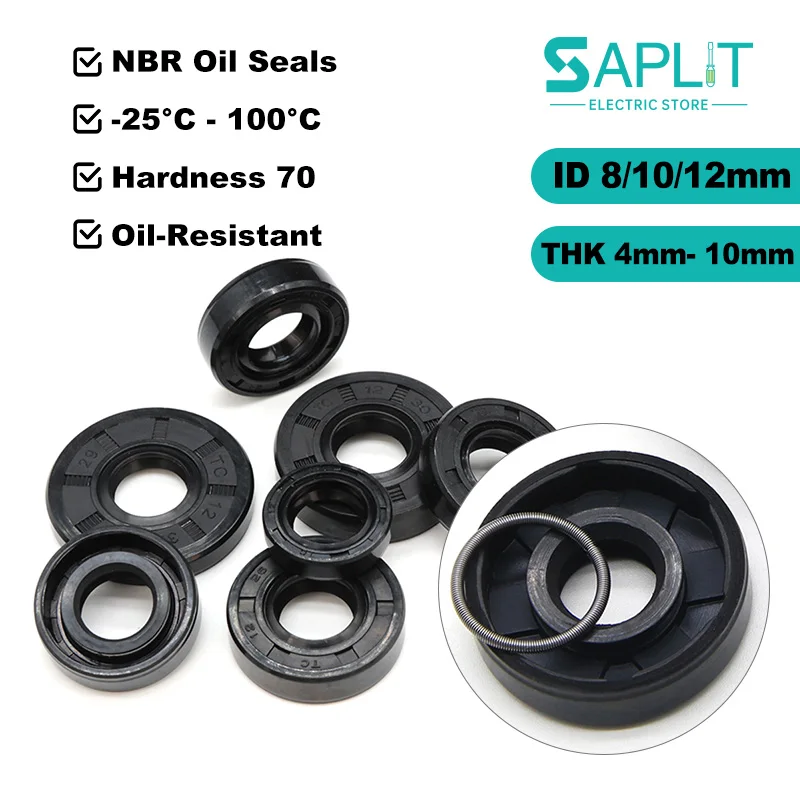 ID 8/10/12mm TC Double Lip NBR Oil Seals OD 12/14/16/18/20/22-32mm THK 4/5/6/7/8/10mm Nitrile Rubber Shaft Oil Sealing Gaskets