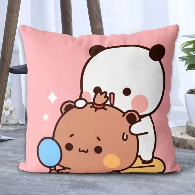 

Panda Bubu und Doodle Druck Paar Cartoon Serie Quadratischer Kissenbezug Weiche Taille Sofa Kissenbezug Schlafzimmer Zimmer