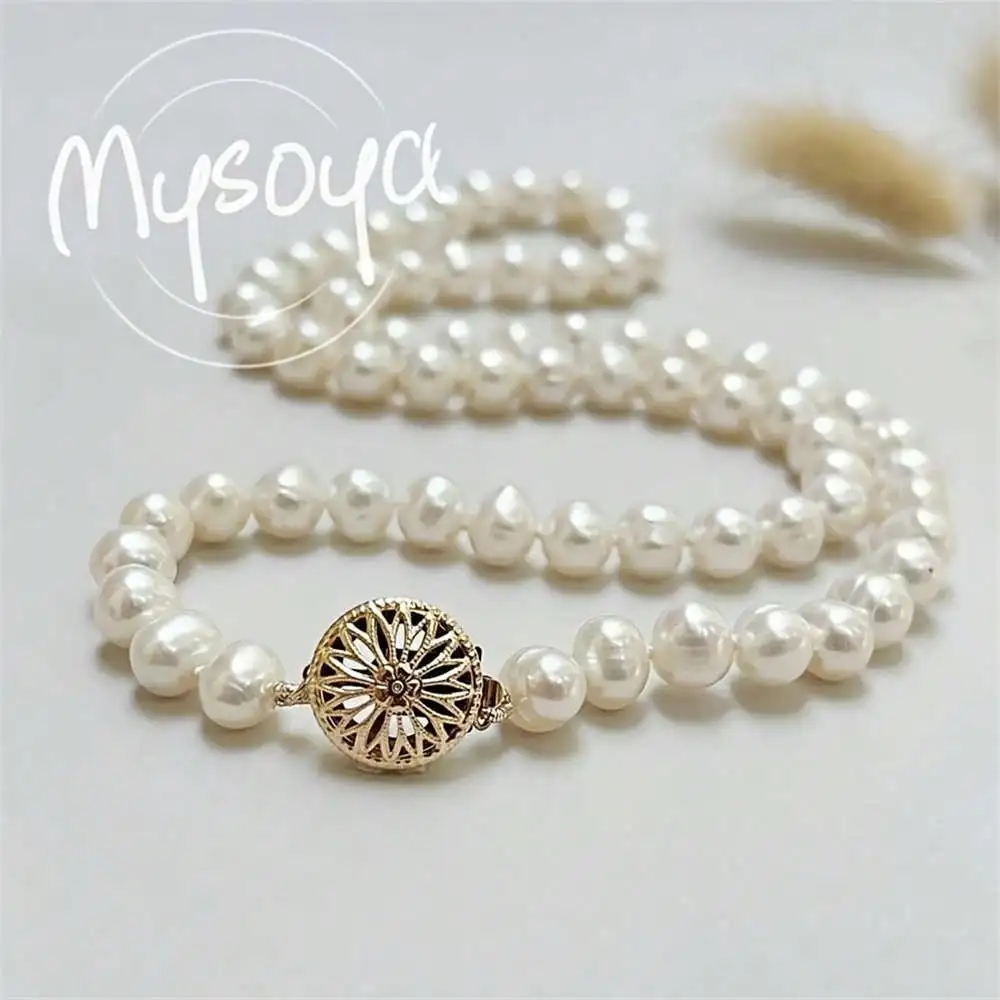 

MYSOYA ожерелье из белого пресноводного жемчуга 7-9 мм жемчуг подарочная коробка подарок для нее свадебные украшения подарок на Рождество, день рождения, годовщину