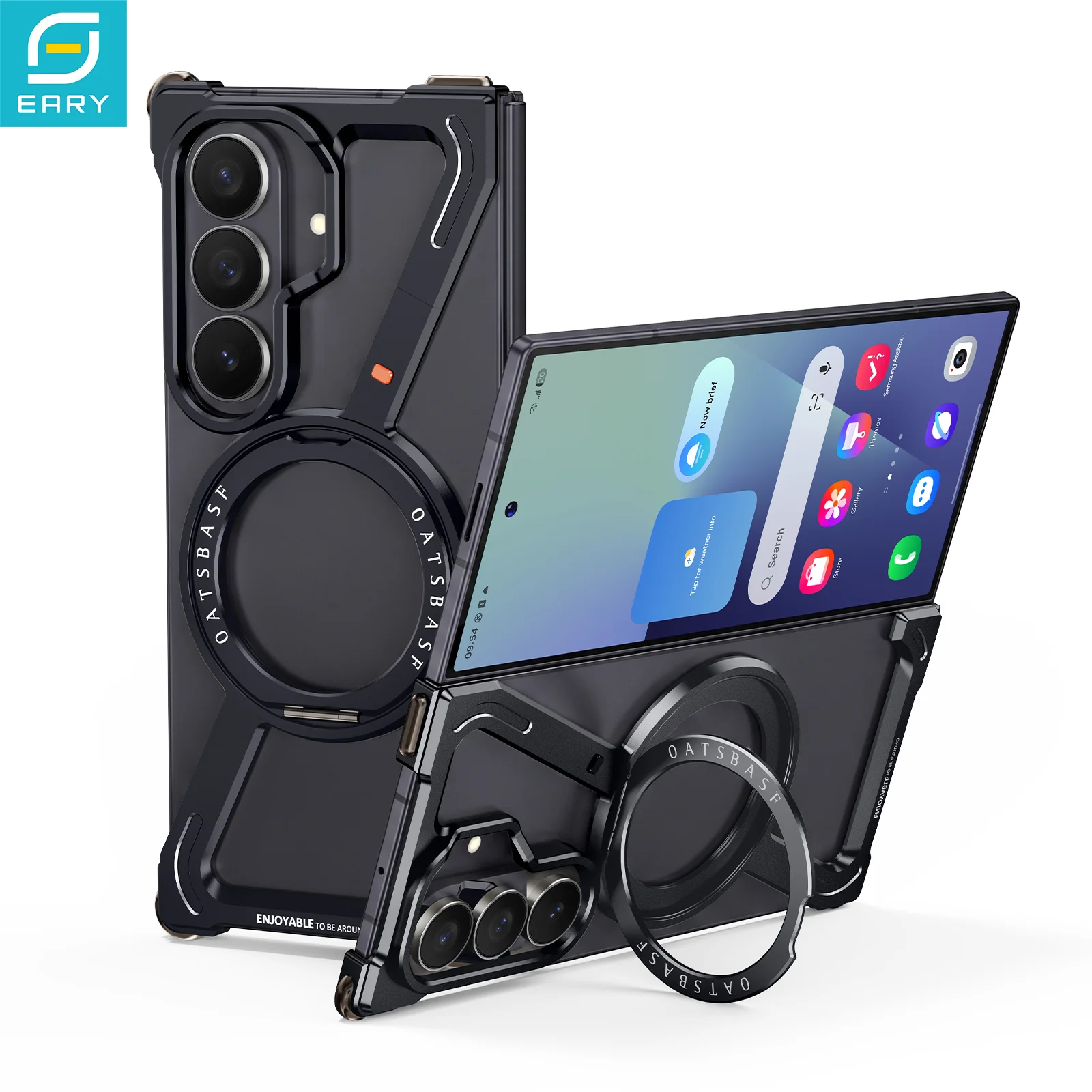 Eary Frameless Phone Case for Samsung Galaxy Z Fold 8 Ultra with 360°Rotatable Magnetic Stand Slim Metal Bumper Shock Covers