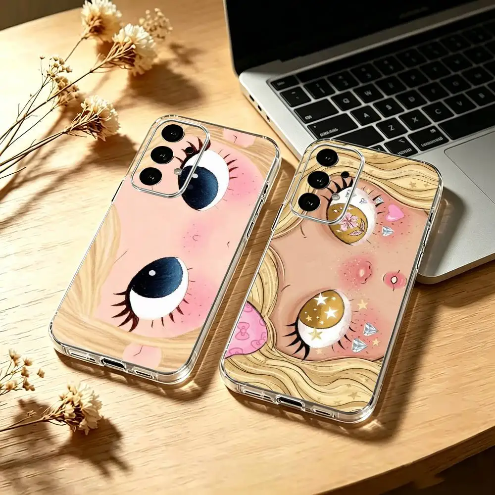 Cute star-eyed girl Phone Case Transparent Silicone Soft For Samsung S25,S24,S21,S22,S23,S30,Ultra,S20,Plus,Fe