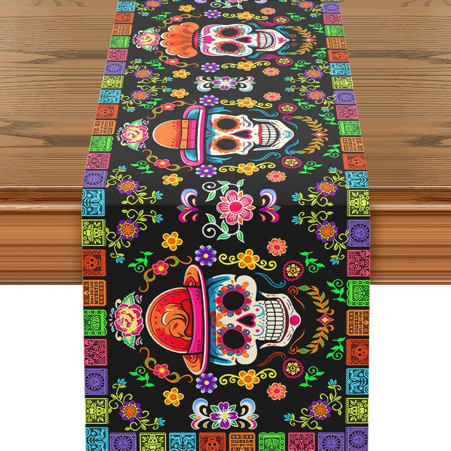 

Mexican Day of The Dead Sugar Skull Table Runner Party Decor Dia De Los Muertos Kitchen Dining Table Runner Tabletop Decor