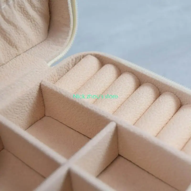 E15E Jewelry Earrings Necklace Ring Display Storage Box for Women Zipper Cases with Mirror PU Leathers Travel Boxes