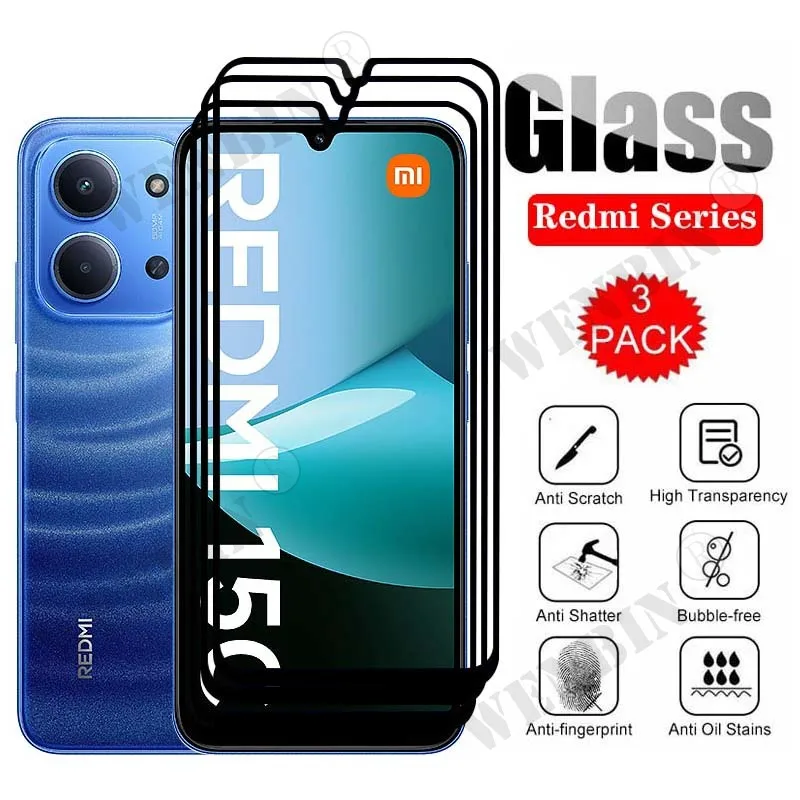 3 Pcs Tempered Glass For Redmi 15C Screen Protector On Redmi 15 Note 14 13 Pro Plus+ Protective Cover Glass