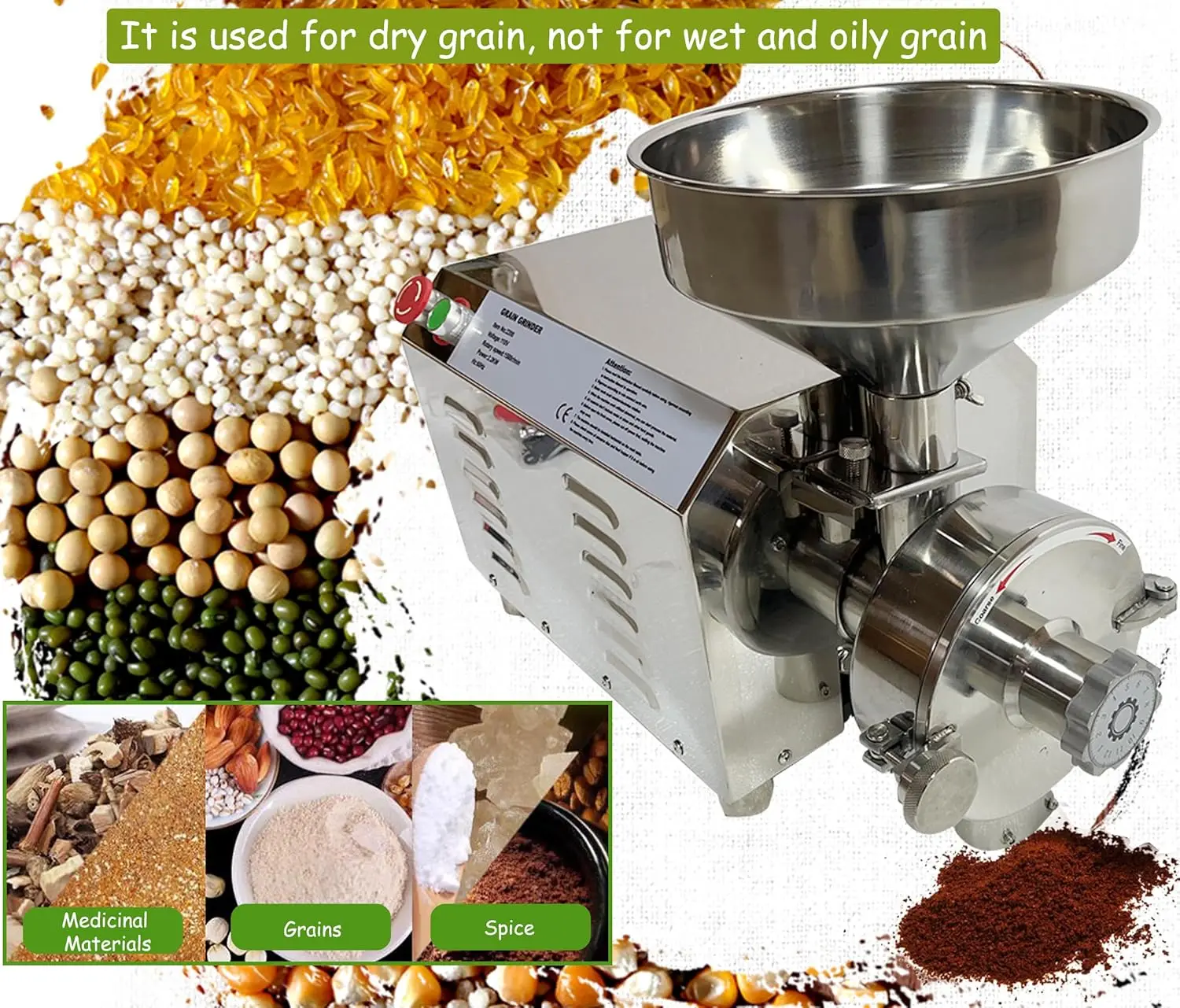 Techtongda Commercial Grinding Machine For Grain Stainless Steel Grain Mill Electric Grain Grinder Industrial Flour Milling