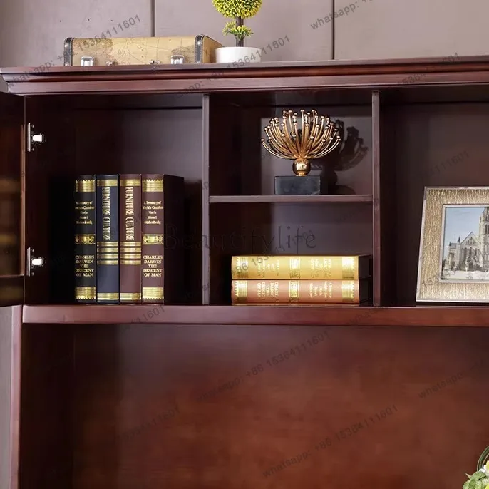 1.2 meters American rural Roman column dark with bookshelf cabinet writing desk solid wood desk