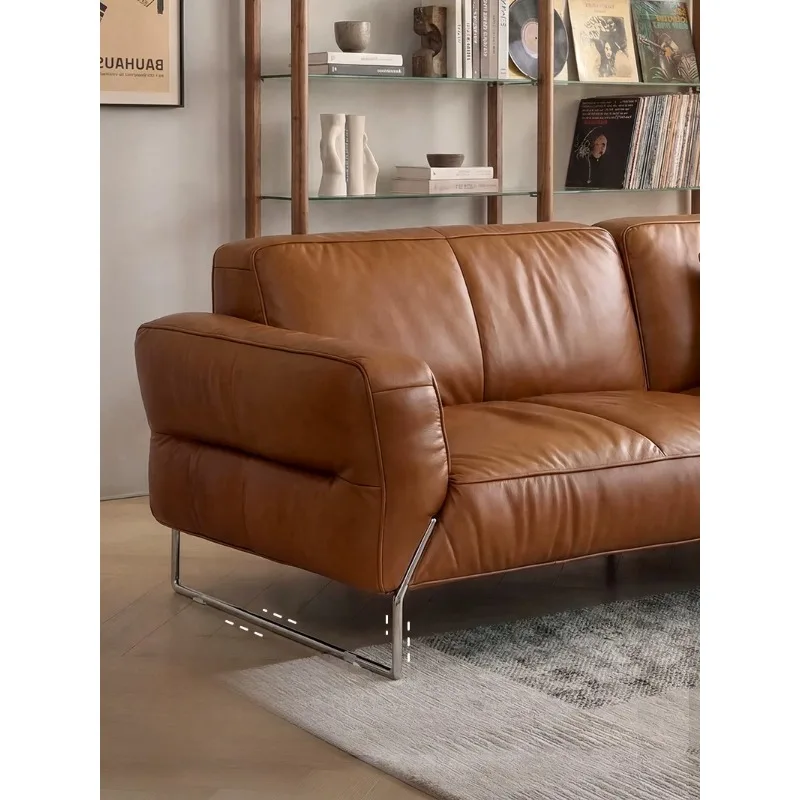 Sofa Italian retro leather sofa semi-green leather three-person living room