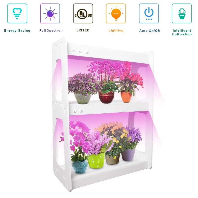 Ultra Light Double Layer Grow Shelf With Full Spectrum LED Grow Light For Indoor Potted Orchids Flower Plant Cultivation