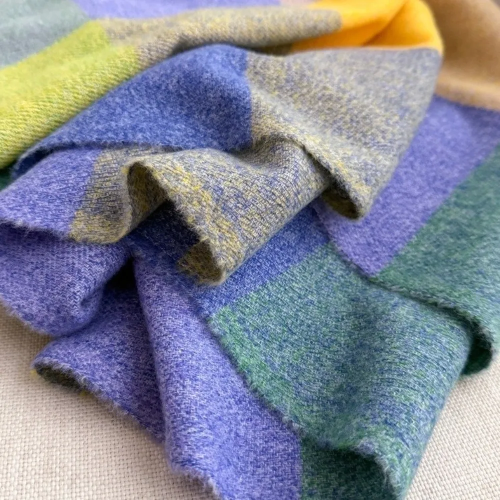 

Повседневная кашемировая шаль радужного цвета с клетчатым узором, защита шеи, зимний шарф, теплый шарф с кисточками