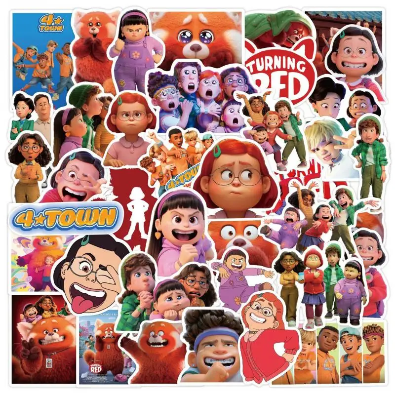 50Pcs Turning Red Stickers Kawaii Disney Anime Cute Girl Guitar Skateboard Refrigerator Phone Decoration Stickers Accessories