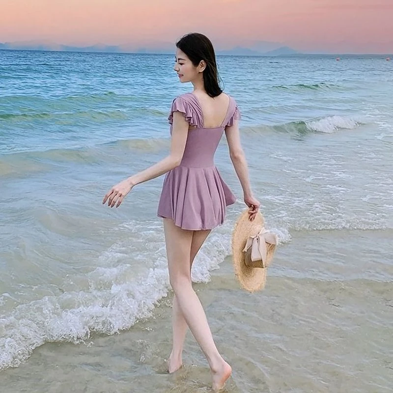Modest Tankini Dress Swimwear Female Ruffle Hem Full Coverage Swimdress Vintage Floral Print Pool Party Vacation Outfits view 6