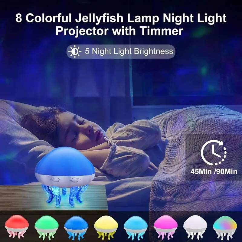 Jellyfish Starry Sky Projector USB Panoramic Starry Sky Atmosphere Lamp Decorative Light 7-Colour Night Light Birthday Christmas