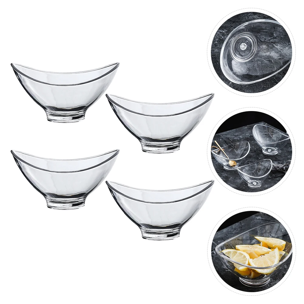 

4pcs Acrylic Yuanbao Bowl Clear Salad Serving Bowl For Dessert Fruit Pudding Transparent Snack Food Display Party Wedding