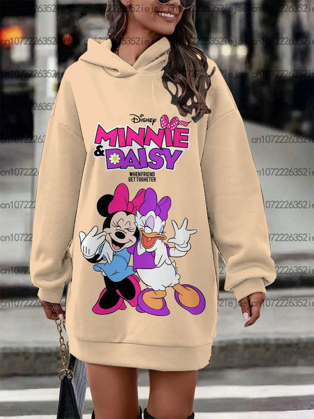 Women's Hoodie Dress Disney Mickey and Minnie Print Pullover Sweatshirt Clothing Fashion Simple Street Style Clothing