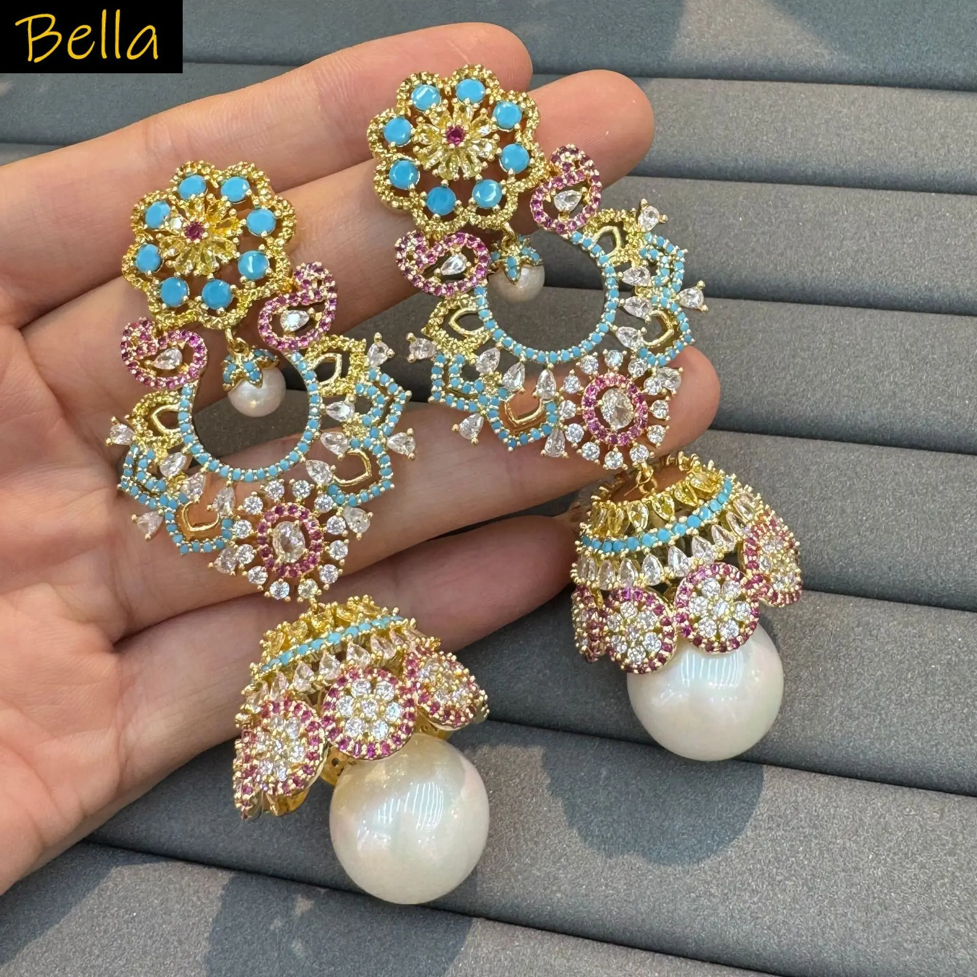 

Gorgeous earrings multicolor zirconia large long pendant jewelry for dinner party wedding gown Gorgeous earrings for women