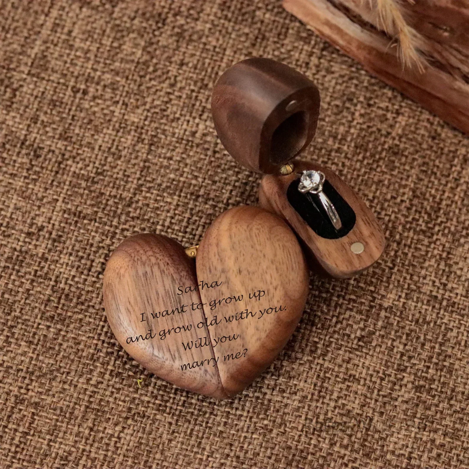 

Romantic Heart - Shaped Wooden Wedding Ring Proposal Box, Customizable for Weddings, Unique Jewelry Holder Gift