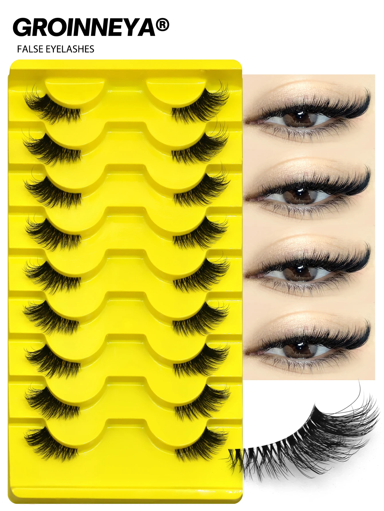 Veltrinay Halbwimpern, natürliche künstliche Wimpern, zarte Katzenaugenwimpern, klares Band, Akzent, kurze falsche Wimpern, Make-up – Detail 1