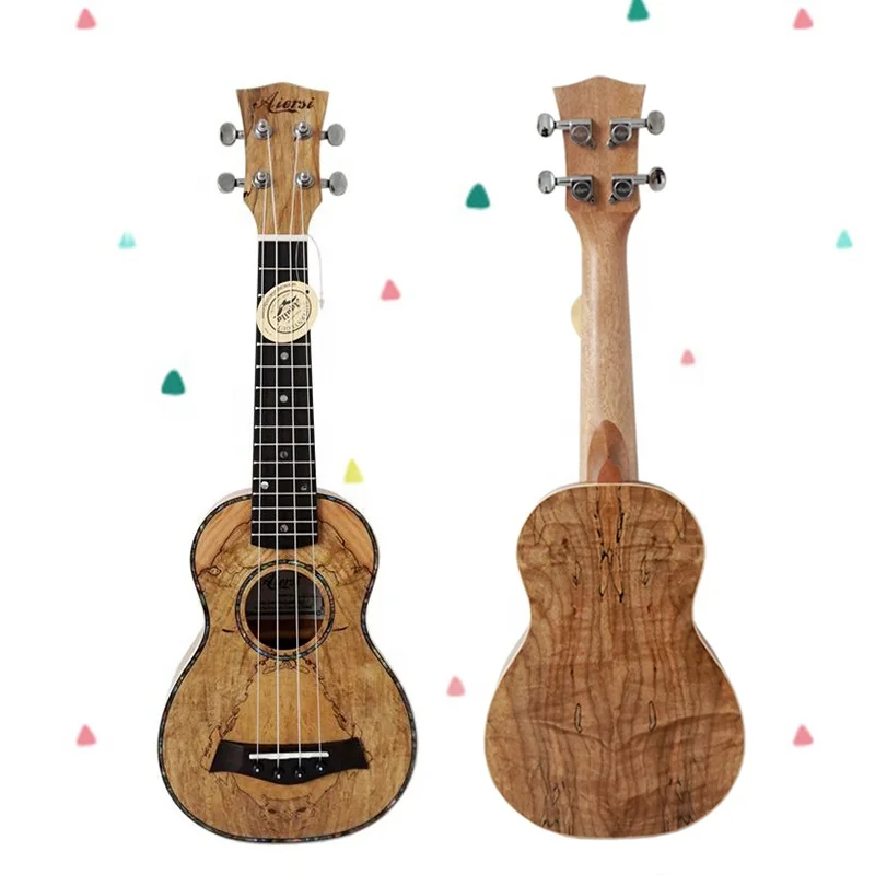 Ukelele Soprano de 21 pulgadas, Ukelele de arce rizado, cuerda de guitarra, instrumento Musical