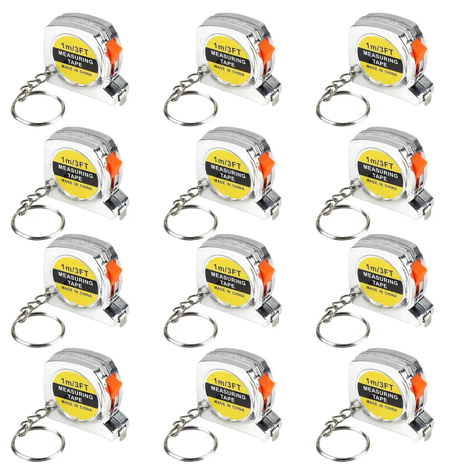 12 Pack 3ft Mini Tape Measure Keychain, Sliver Portable Retractable Small Tape Measure with Slide Lock, Construction Party Favor