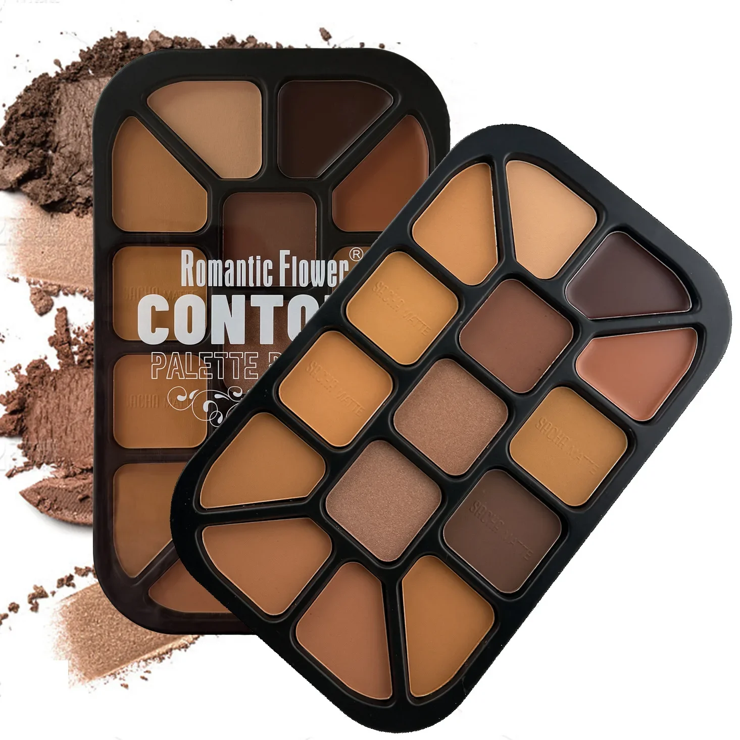 Paleta de pó para contorno facial, 15 cores, iluminador fosco, sombreamento natural, corretivo, fórmula úmida e seca para escultura facial, maquiagem