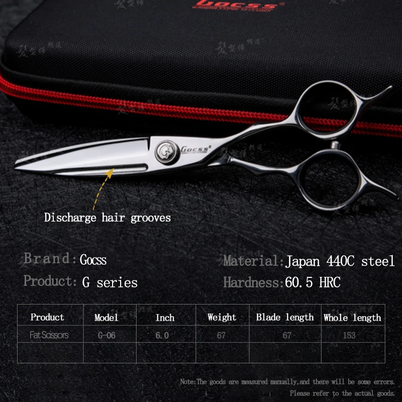 Gocss 6.0 Inch New Single And Double Blade Universal Hairdressing Shears JP 440c Steel High-end Bearing Screws Cutting Scissors