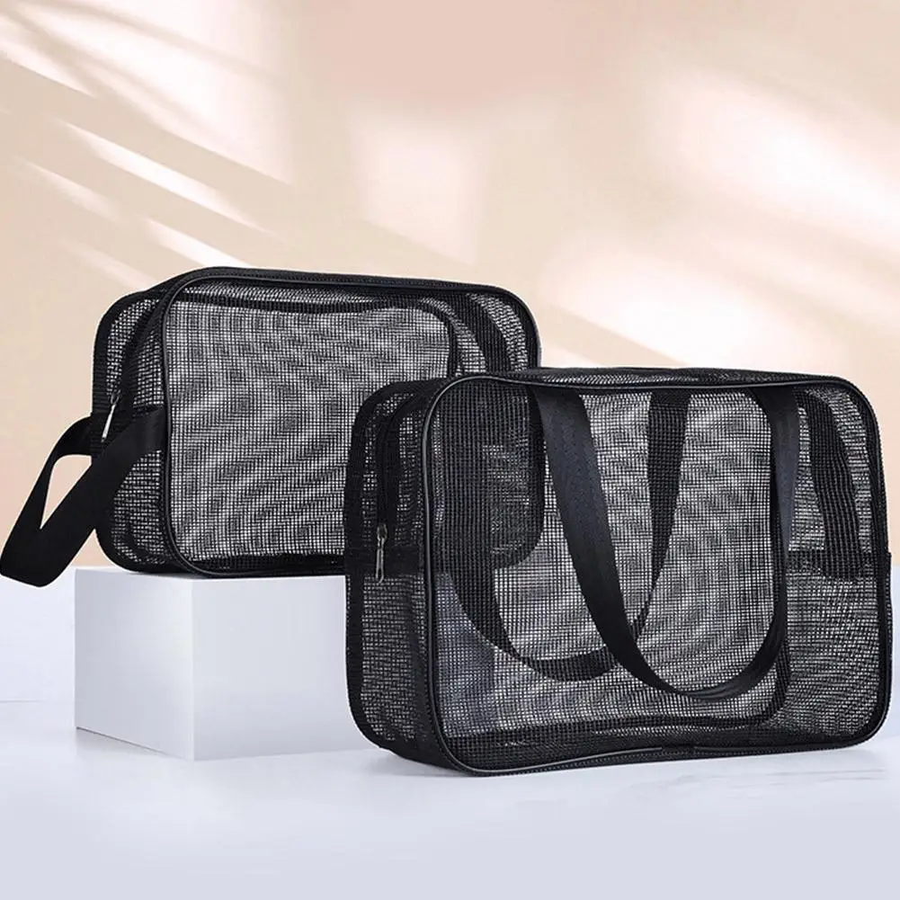 Black Mesh Shower Storage cosmetic bag Large-capacity Portable Travel Makeup Toiletry Organizer Bag Simple Handbag