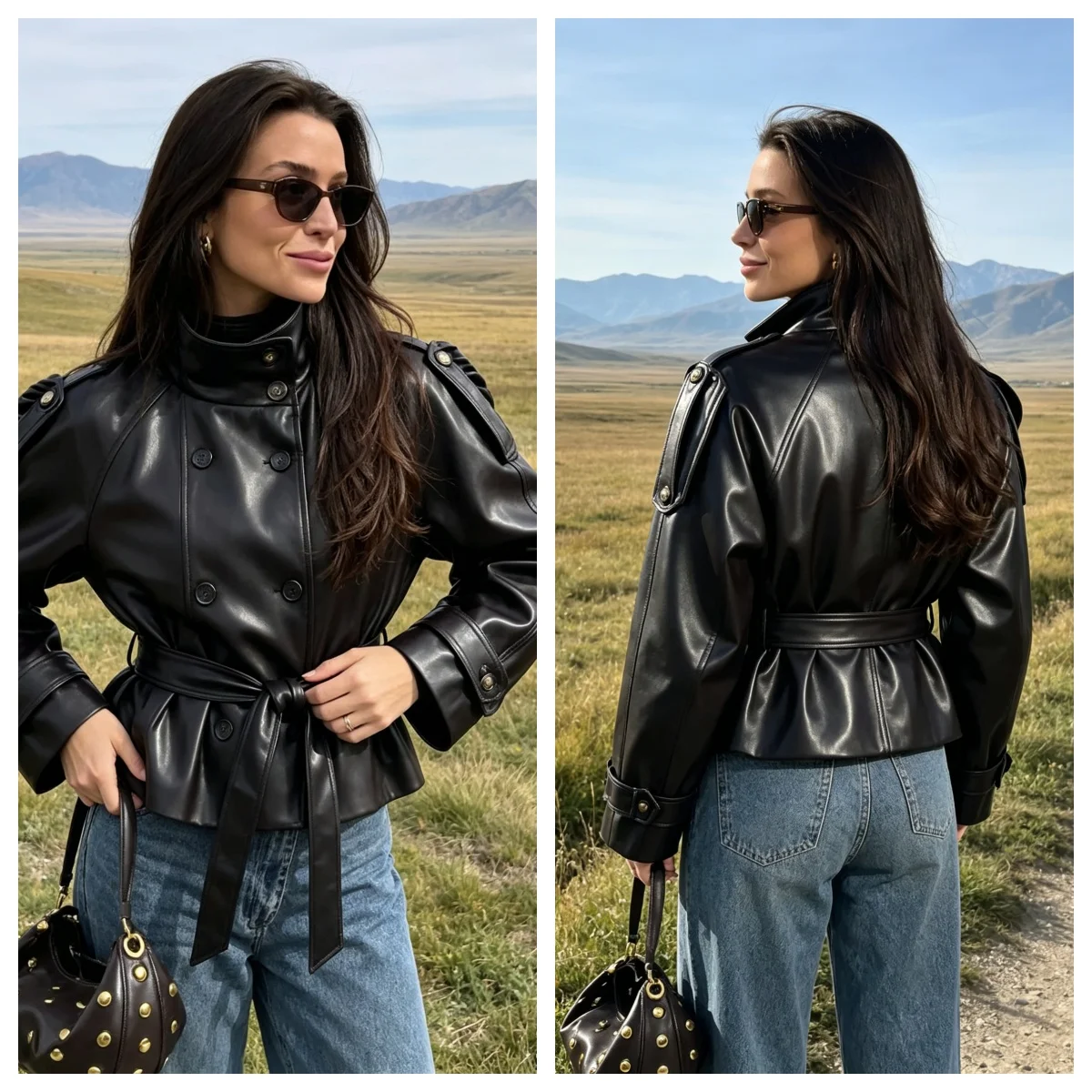 Guobioziy Women's Faux Leather Jacket 2026 Spring-Autumn New Arrival Solid Color with Button Design Euro-American Casual Fashion