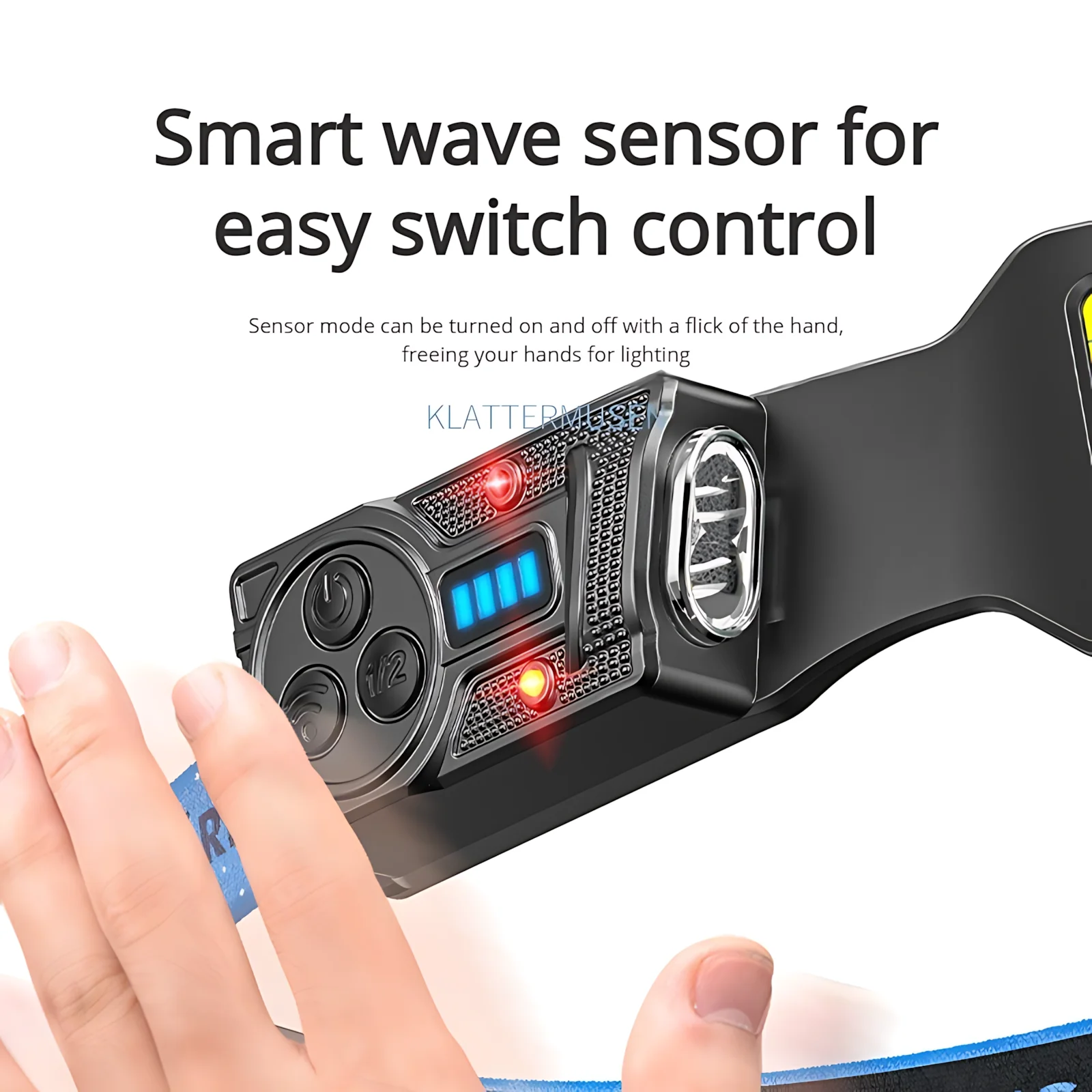 Wellensensor-Stirnlampe, 2400 mAh, USB-Ladekopfleuchte, 6 Modi mit 315 °   Drehbare Seitenlichter zum Angeln im Freien, Reiten, Camping