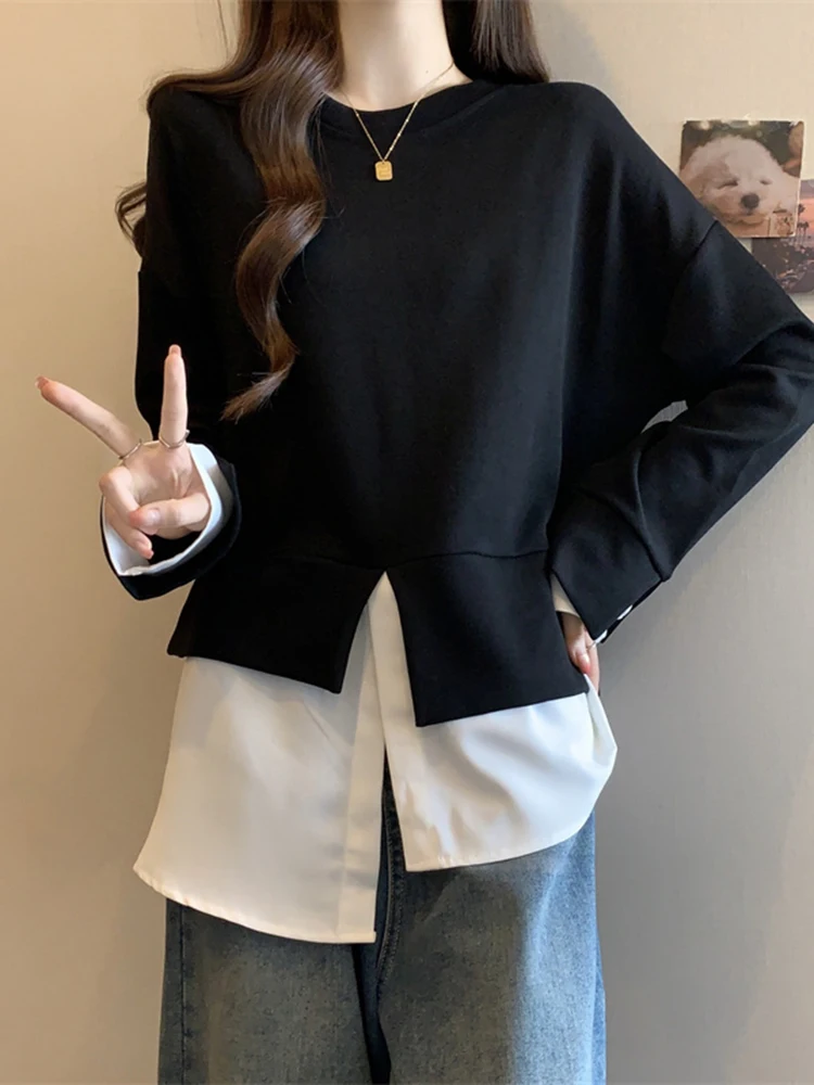 هودي نسائي طويل بمقاسات كبيرة، فضفاض ونحيف، يغطي البطن، تصميم غير متماثل، جديد لخريف وشتاء، مريح وسهل الارتداء