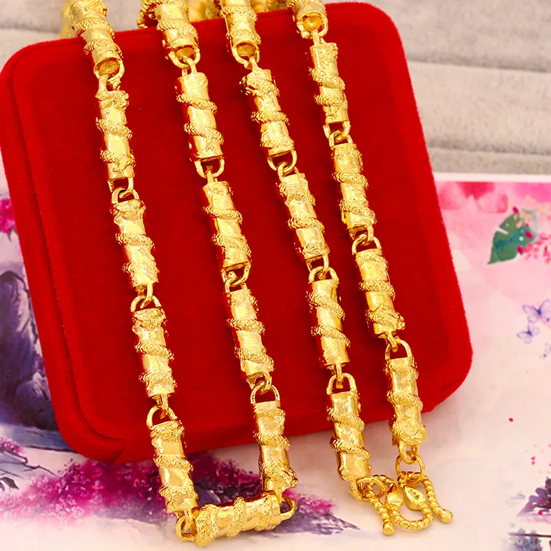2026 Good Quality Vietnamese Sand Gold Plated Copper Mens Dragon Carved Round Bead Necklace Luck Bringing Fashion Jewelry For Me