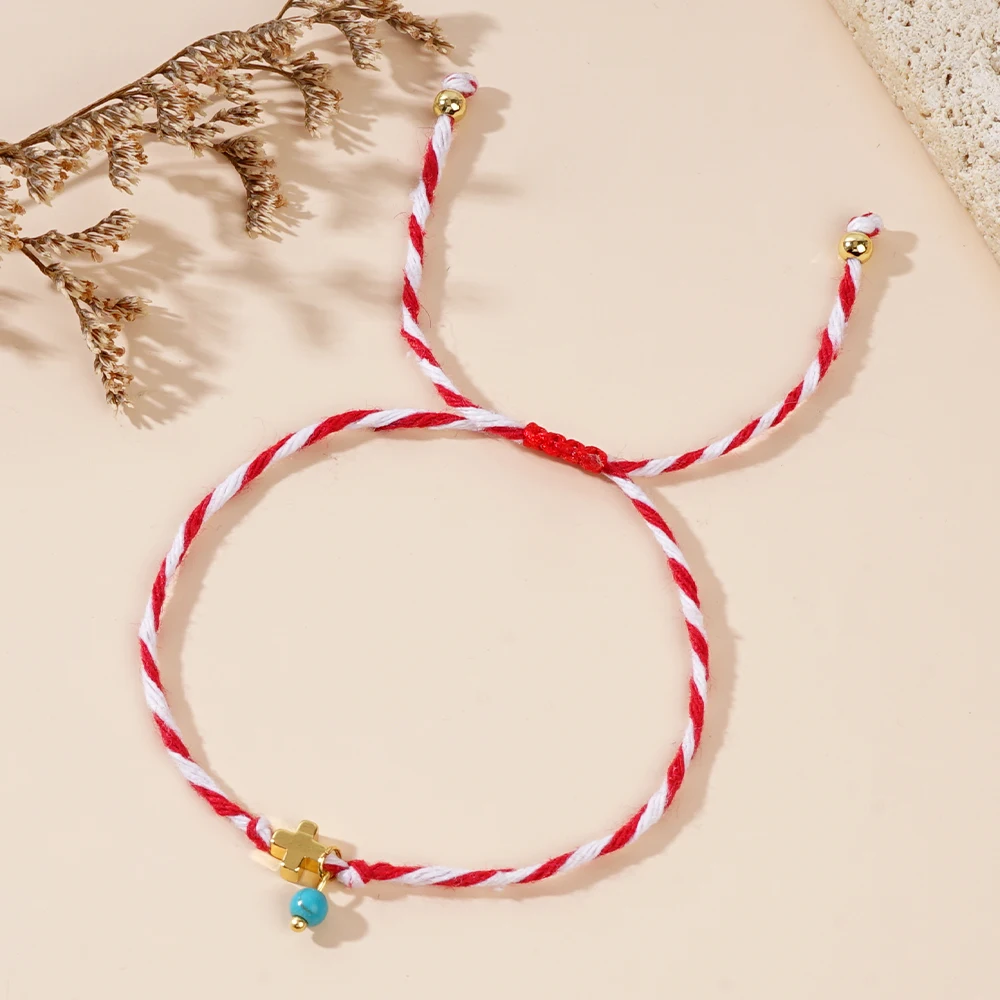 2PCS Martis Series Green Pine Copper Ball and Copper Metal Pendant 2024 Red and White Rope Bracelet Lucky Charm Bracelet