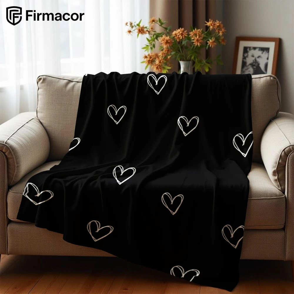 Sketched White Heart Anime Cartoon Flannel Blanket Soft Warm Throw for Bedroom Sofa Car Kids Holiday Gift