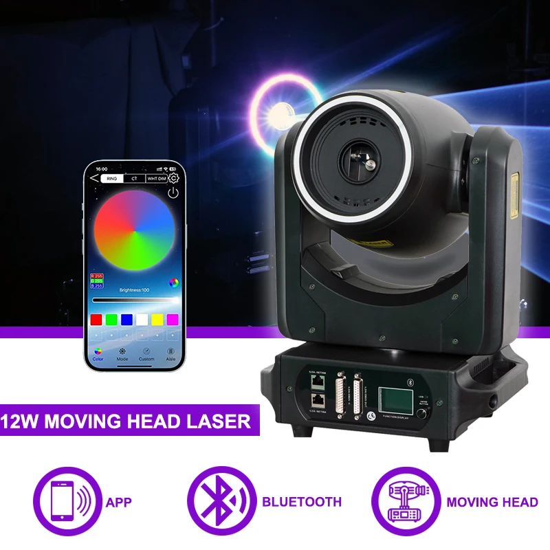 

Sunart 12W Moving Head Laser With LightElf App Bluetooth Ilda Ports RGB Color DMX Fixture For DJ Disco Night Clubs Bars Events