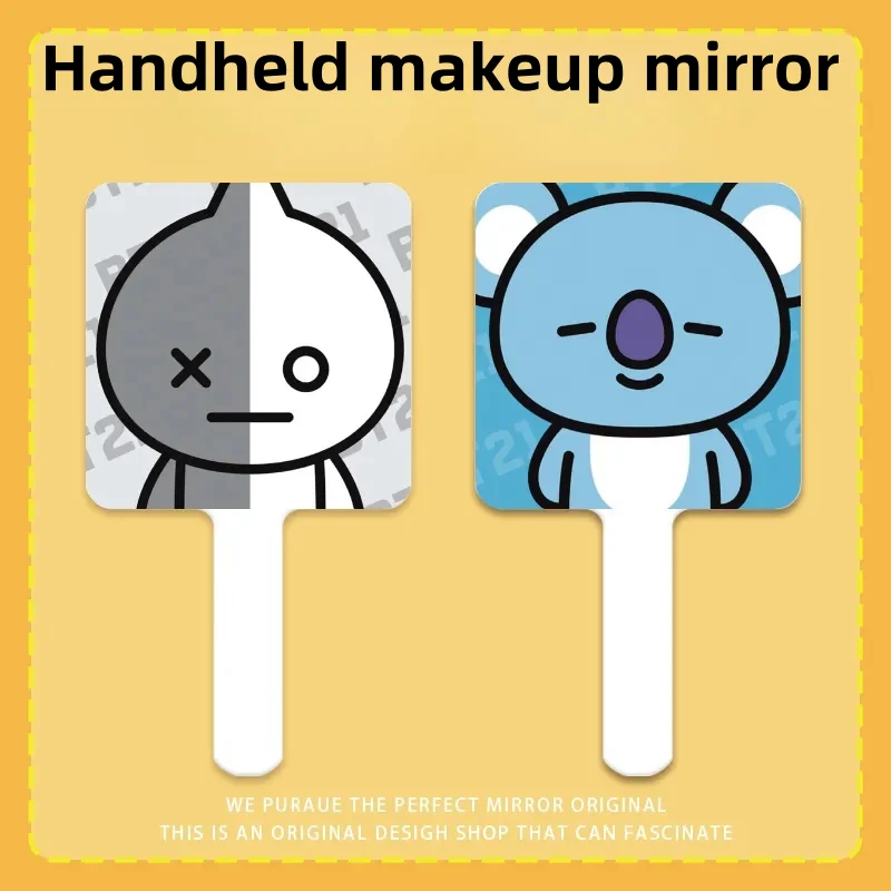 Kawaii BT21 Handheld Makeup Mirror Anime Cartoon TATA COOKY Student Dormitory Makeup Portable HD Handheld Mirror Christmas Gifts