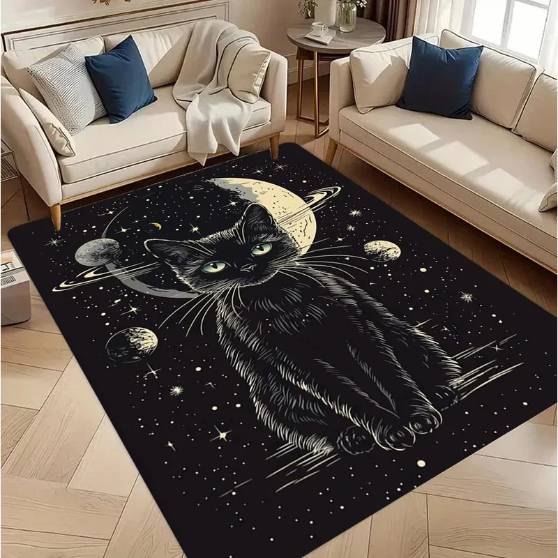 

VIKAMA Black Cat Celestial Design Non-Slip Washable Area Rug for Living Room Game Room Decor