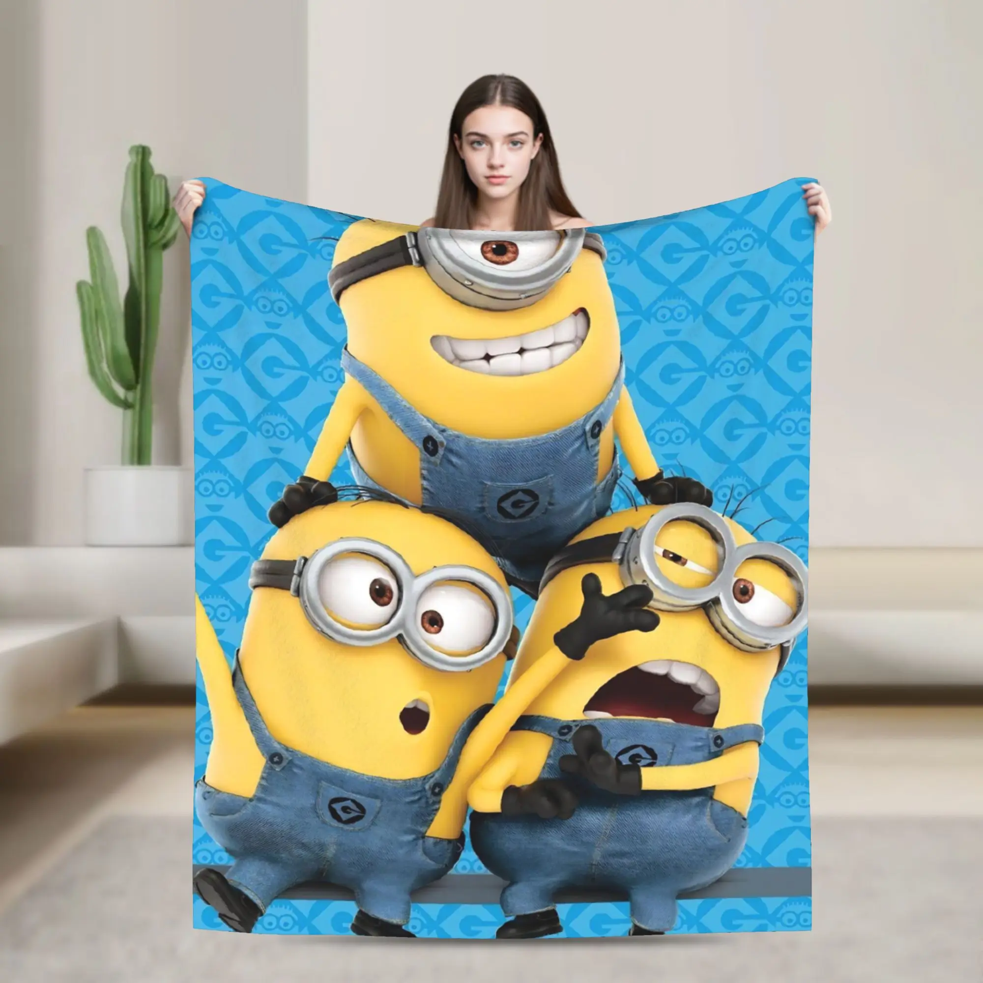 

M-Minions Flannel Blanket Winter Super Warm Bedding Throws for Children Outdoor Fluffy Bedspread Sofa Bed Cover