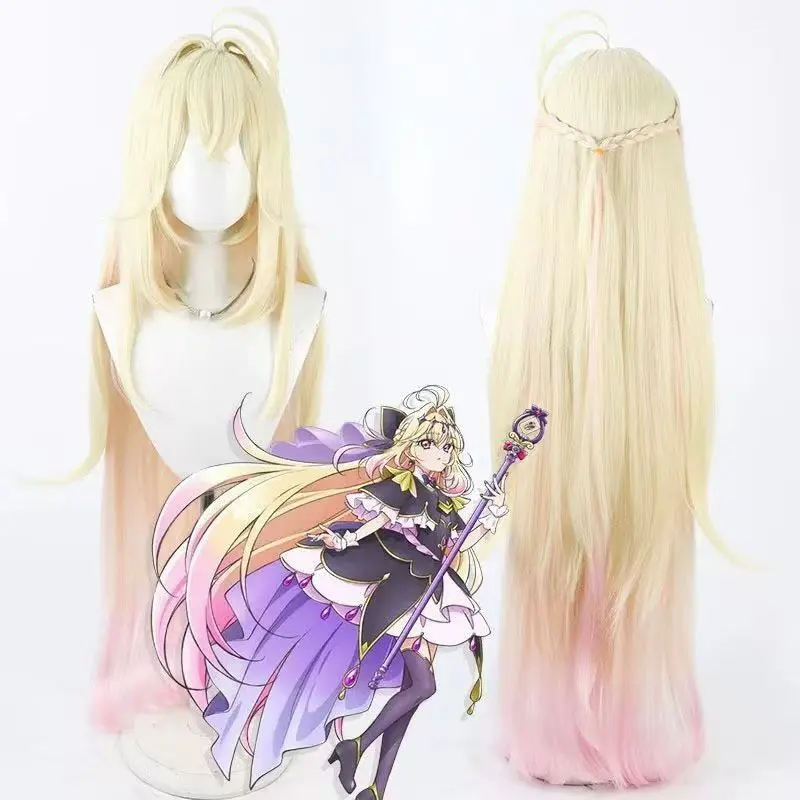 Moria Ruruka Cosplay Wig Wonderful Pretty Cure! Golden Pink Gradient Long Braided Wig for Halloween Party Comic Con Role Play