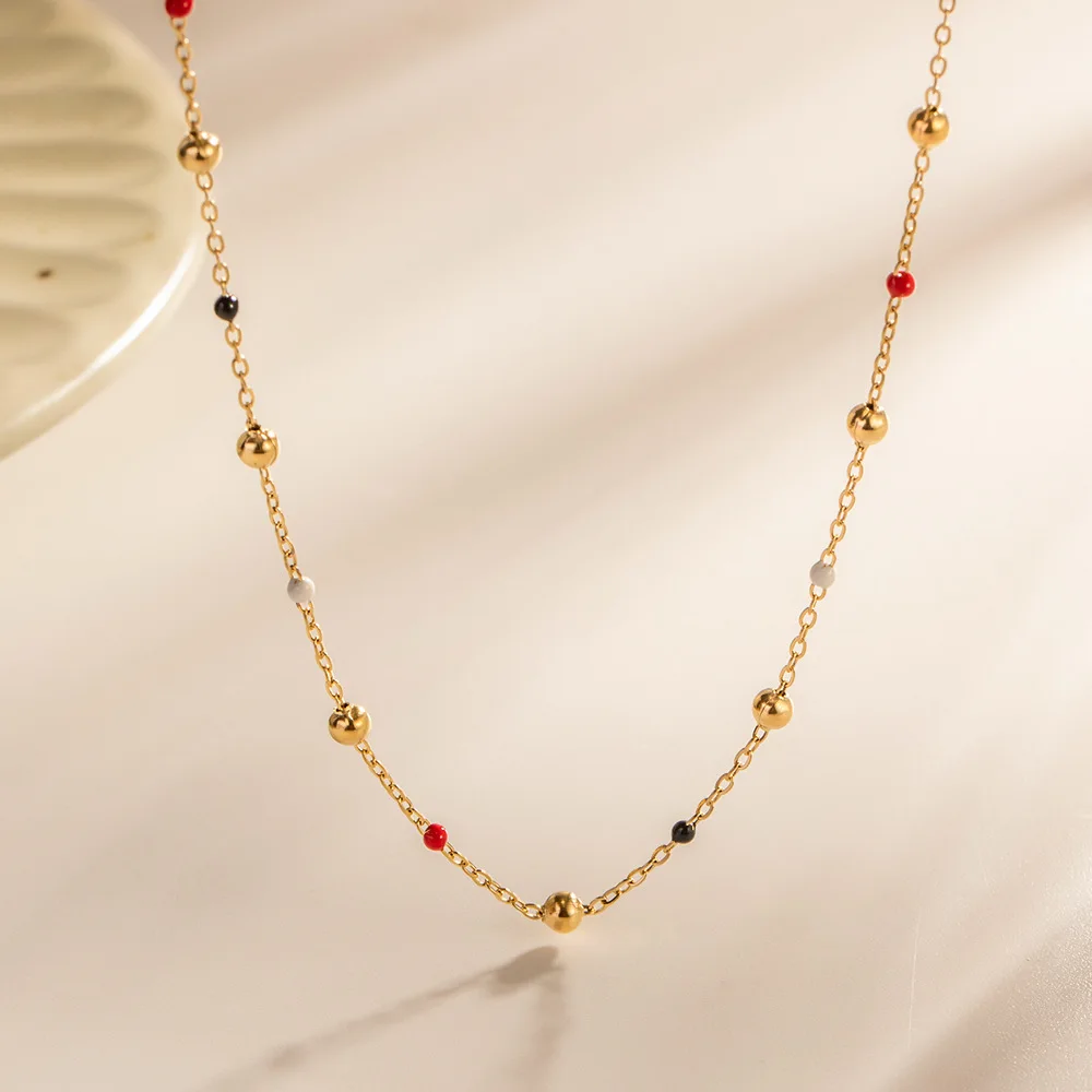 Fashion Stainless Steel Creative Colorful Drip Oil Bead Chain Necklace Women 18k Gold Color Plated Trendy Jewel