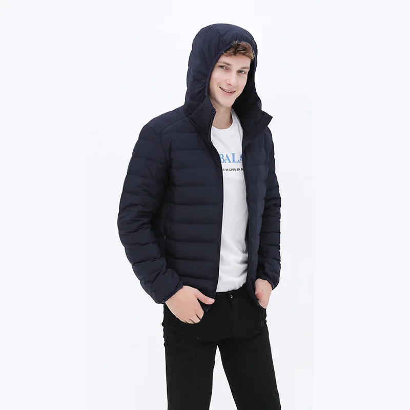 Seamless one-piece woven men's and women's down jackets autumn and winter new men's hooded short thin lightweight couple outfit