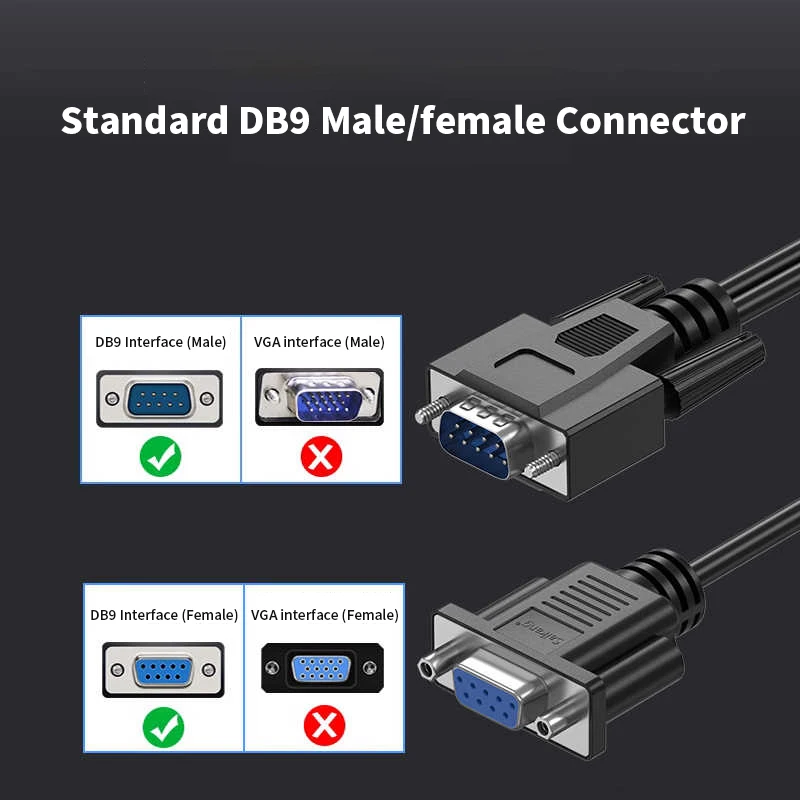 9-pin RS232 COM Port Connector Cable DB9 1 to 2 Serial Port Wire High-speed DB 9 1 Female to 2 Male Heads Connection Line 0.5-3M