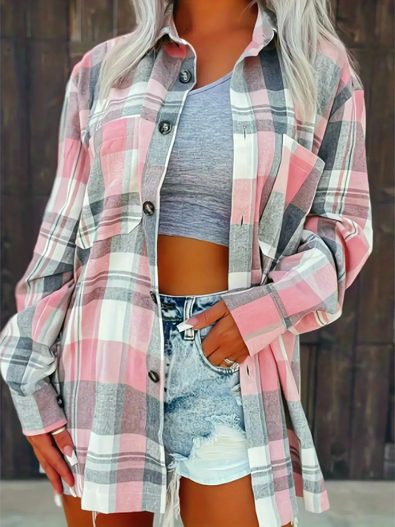 

Nice Fashion Women's Top Autumn And Winter Style Loose Temperament Plaid Shirt Comfortable Casual Long-sleeved Coat