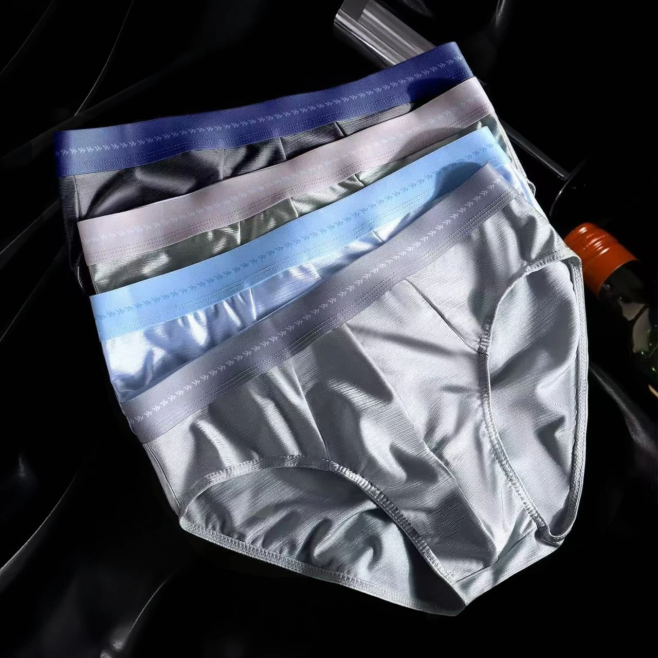 4Pcs Luxury Satin-like Men's Shorts Briefs Sexy Smooth Cool Underpant Ice Silk Quick-dry Panties Breathable Crotch Man Underwear