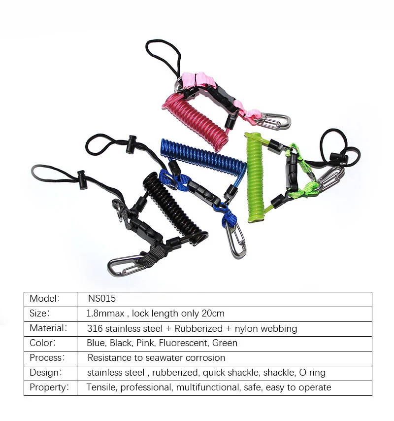 Scuba Diving Wire Anti-lost Spiral Spring Coil Safety Rope Hand Grip Camera Strap Missed Quick Release Rope Photography Accessor