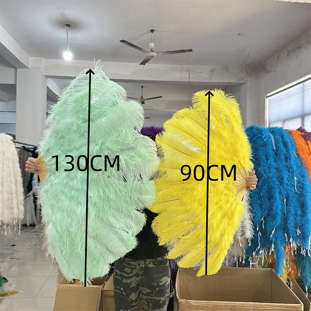 

90CM 130CM Yellow Ostrich Feather Fan 1/2PCS Hand Held Feathers Fan Various Styles Party Performance Props Stage Show Props