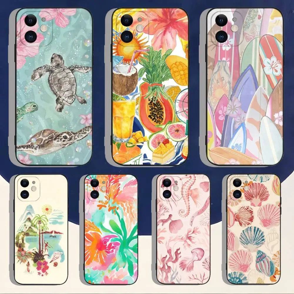 

Ocean Seaside Summer Phone Case For iPhone 16,15,14,13,12,11,Pro,Max,Plus,X,XS,XR,SE,8,7,Mini,Soft Silicone Black Case