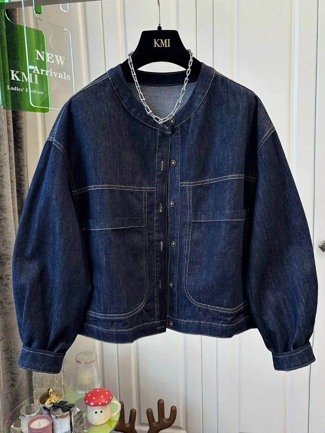 Deep Blue Denim Jaet da donna ort Sle round Ne Casual Faion Autunno Nuovo arrivo Premium Feeling Produzione cinese