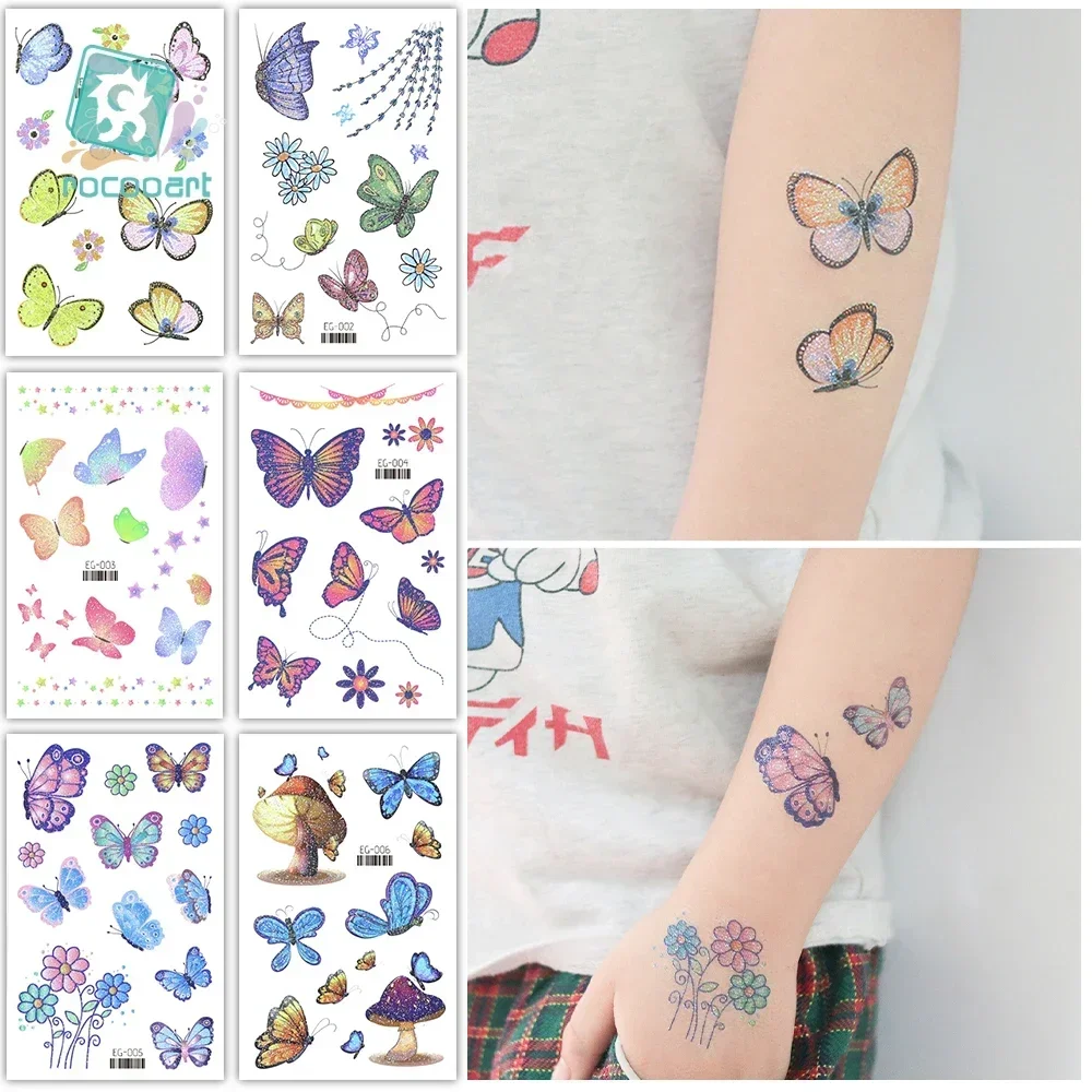 3D Glitter Butterfly Temporary Tattoo Stickers Kids Body Art Tattoos Flash Powder Tatoo Waterproof Fake Tatto Children Hand Taty